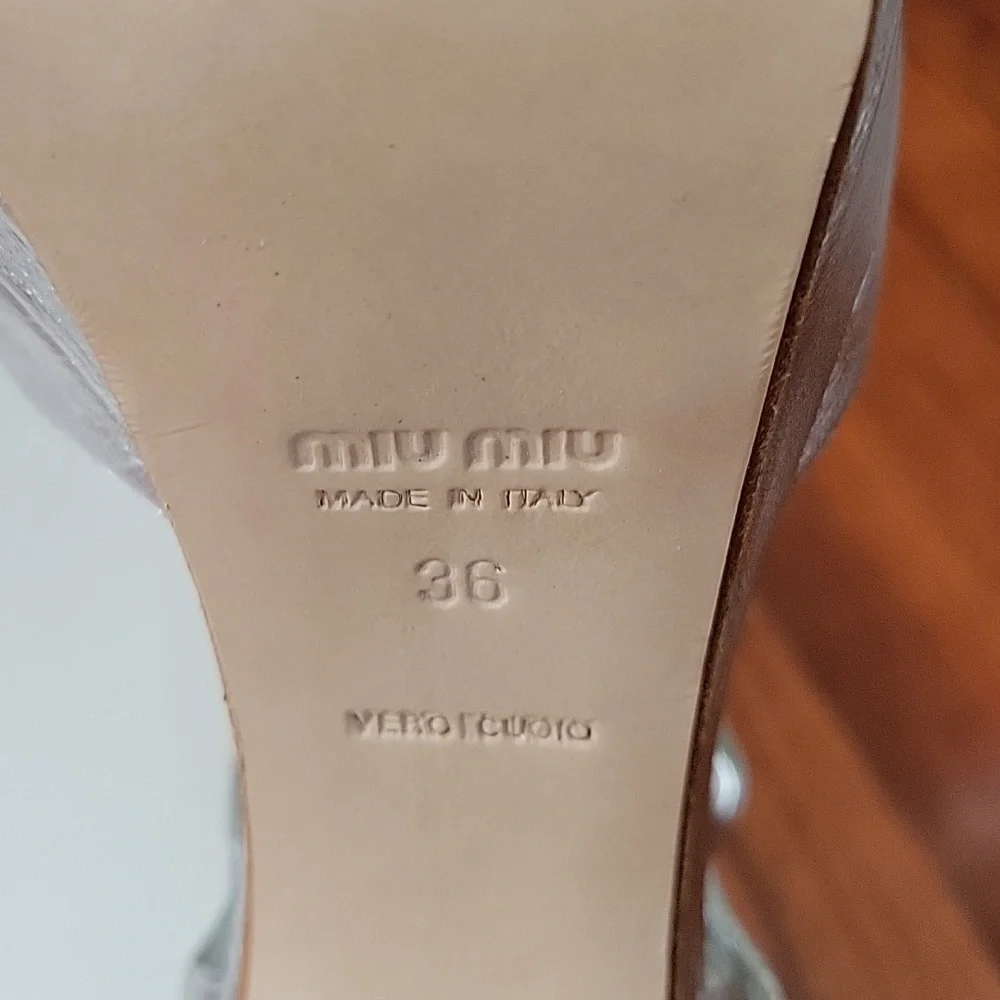 Miu Miu Metallic silver leather platform sandals Size 36